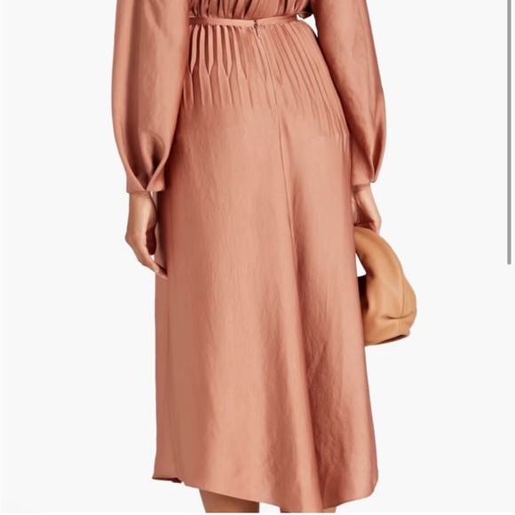Vince Pleated Midi Skirt Satiny Asymmetrical Fall Dusty Rose Copper Women’s 8 - Picture 2 of 11
